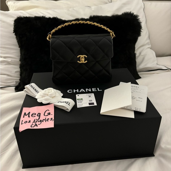CHANEL 🖤 24S Black Caviar Leather Rue Cambon Mini Top Handle Bag - Picture 14 of 16